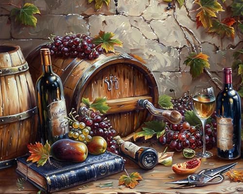 Tucocoo DIY Paint by Numbers for Adults Vintage Wine Fruit DIY Digital Oil Painting Acrylic Paint Fruit Wine Painting Kits Canvas Wall Art Wine Fruit DIY Retro Room Decor 16x20 Inch (DIY Frame ) - color: Wine Fruit 01, size: 16''x20''(DIY Frame)
