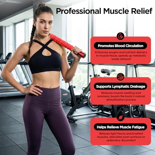 Muscle Roller & Massage Roller Stick for Athletes - Lymphatic Drainage Support, Relieves Muscle Soreness, Cramping & Tightness - Targets Legs, Arms, Back & Calves (Red Wheel) - color: Red