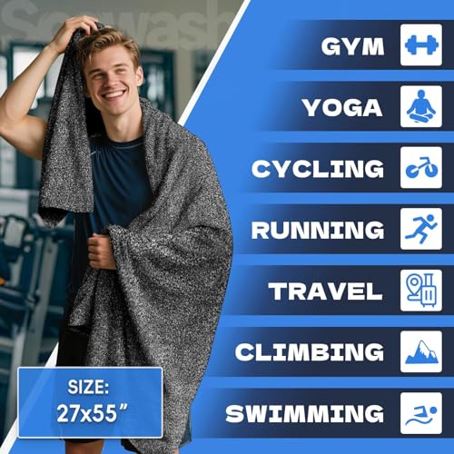 Microfiber Gym Towels for Showering Working Out Quick Dry Negative ions Large Middle Small Sizes Lightweight Gym Towel for Men Women Tennis Sports Towels for Body Hot Yoga Fitness Essentials - color: Black/Blue/Teal, size: 27 inch X 55 inch