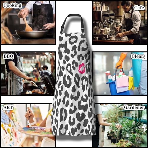 Chef Apron for Women Leopard Texture with Kiss Print Grilling Aprons for Men for Kitchen Cooking Restaurant BBQ Painting Crafting 27” (W) x 31” (H), Waterproof Apron - color: Leopard Texture