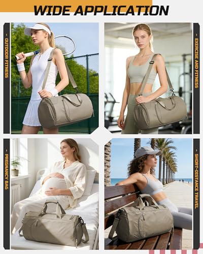 WISEPACK Gym Bag for Women with Shoe Compartment Travel Duffel Bag Brown | Water-resistant Workout Duffle Bag for Travel Weekend Overnight Bag with Shoe Compartment Carry on Bag with Wet Pocket - color: I1-Dark Brown