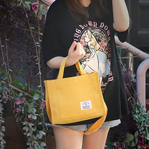 WantGor Tote Bag for Women, Corduroy Crossbody Bags Shoulder Handbag - color: Yellow