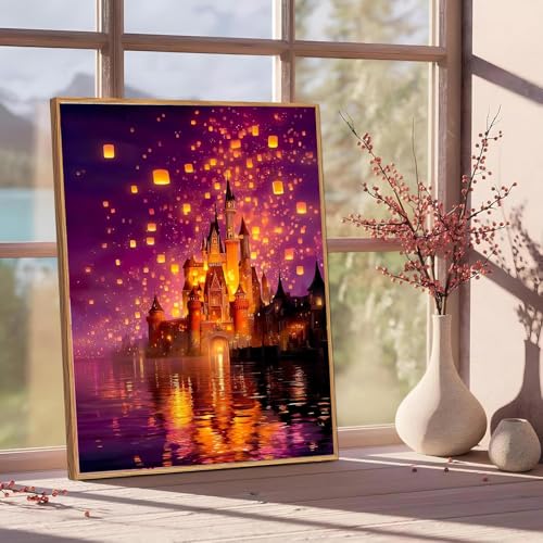 Magical Castle Paint by Numbers Kit for Adults Framed Canvas Frameworkless | Easy Adult Paint by Number Kits on Canvas DIY Magical Castle Painting for Beginners Art by Numbers for Home Wall Decor Gift - color: YH03779
