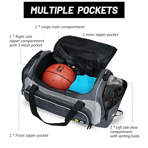 MIER Large Gym Bag for Men 60L Duffel Bag with Shoe Compartment | Lightweight & Durable Sports Duffles; Suited for Workout Fitness Travel Weekender; Water Resistant; Adjustable Shoulder Strap - color: Grey