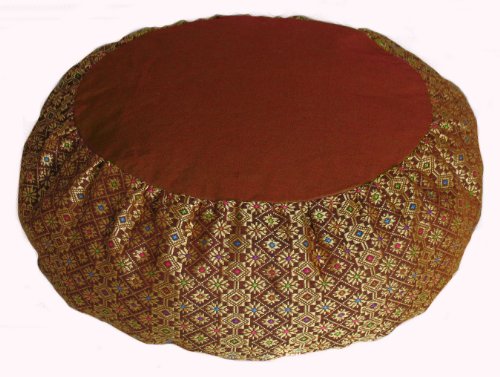 Meditation Cushion Zafu Pillow Buckwheat - Silk Brocade Saffron - color: Saffron
