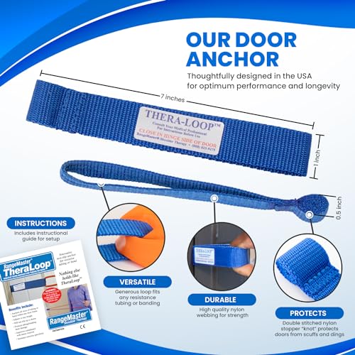 RangeMaster TheraLoop Door Anchor | Secure Non-Slip Resistance Band Anchor for Physical Therapy and Shoulder Recovery | Works with All Exercise Bands and Tubes | Adjustable Height | 2 Pack, Blue - color: Blue, size: 2