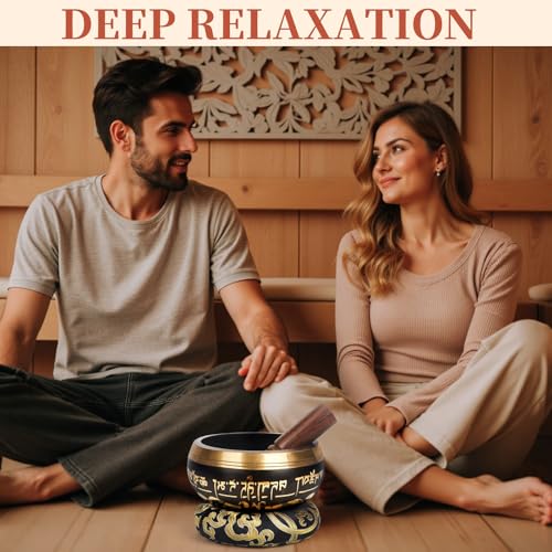 AKLOT HandMade Meditation Singing Bowl: Tibetan Sound Bowl Set with Pure Tone, Sound Bath Bowl with Cushion, Mallet, Carry Bag, Spiritual Gift for Chakra Clearing, Yoga, Prayer, Relaxation (5 Inch) - color: 5 inch Black