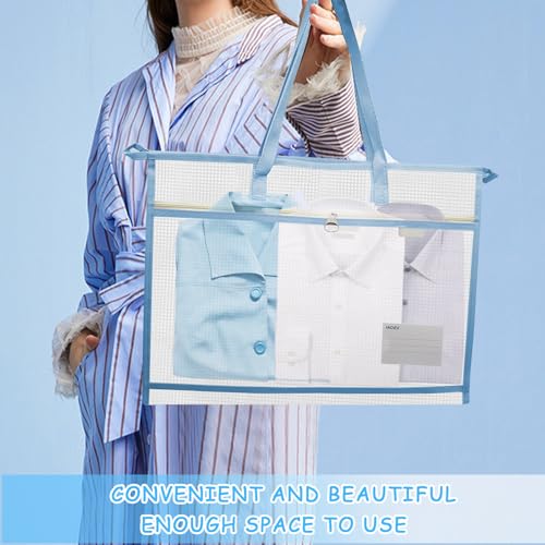 3 Pcs A3 Project Bags for Quilting Craft - Clear Mesh Sewing Bag With Zipper Handles & Pockets for Artworks, Charts and Teaching Material - color: light blue, light pink and light purple
