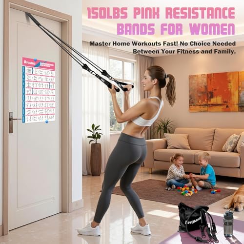 Ayombo Resistance Bands with Handles for Women, 150LBS Exercise Bands Set for Physical Therapy Yoga Pilates, 5 Level Workout Bands for Working Out with Door Anchor, Home Gym Fitness Equipment - color: Black-150LBS