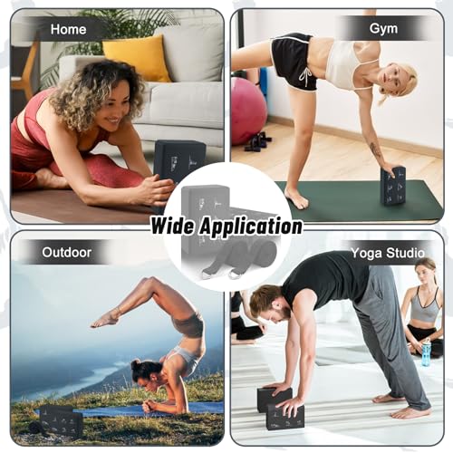 RETON Yoga Blocks Set with Straps, High Density Yoga Bricks, Lightweight EVA Foam Pilates Block, 2 Yoga Blocks with 2 Straps for Yoga, Pilates, Fitness, Stretching and Toning - color: Black