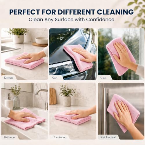 Veco Microfiber Cleaning Cloth Roll 80 PCS, 12" x 12" | Lint-Free, Streak-Free, Tear Away Reusable Microfiber Towels, Cleaning Rags for Kitchen, Car & Home, Pink - color: Pink