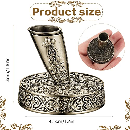 Tenare 2 Pieces Vintage Round Metal Feather Pen Holder Insertion Pen Holder Feather Quill Stand Desktop Dip Pens Base for Office Supplies Student Present(Ancient Bronze) - color: Ancient Bronze