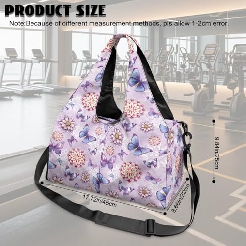 Yoga Gym Bag with Removable Adjustable Shoulder Strap, Shoe Compartment & Top Yoga Mat Holder 17.72x8.66x9.84in - color: Butterfly Mandala Floral Print