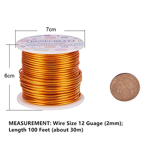 BENECREAT 12 17 18 Guage Aluminum Wire (12 Gauge,100FT) Anodized Jewelry Craft Making Beading Floral Colored Aluminum Craft Wire - Gold - color: Gold, size: 12 Gauge