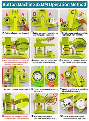 Happizza Button Maker Machine, (3rd Gen) Installation-Free 32mm(1.25 in) DIY Pin Button Maker Press Machine Kit, Badge Punch Press Machine with Free 500pcs Button Parts&Pictures&Circle Cutter - size: Round - 32 mm