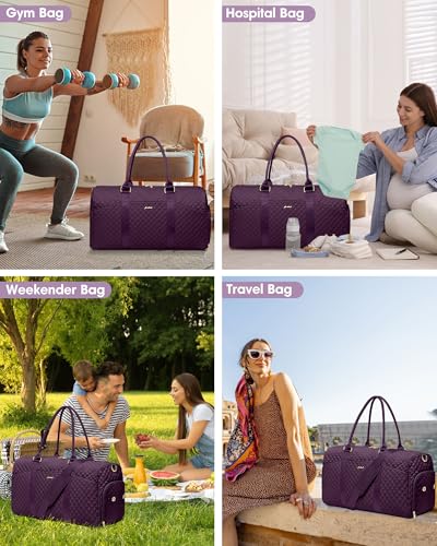 Women Weekender Travel Duffle Bag: Travel Duffel Overnight Bags with Shoe Compartment Large Carry on Tote with Toiletry Bag Weekend Traveling Yoga Gym Hospital Bag for Women with Wet Pocket Purple - color: 03-Purple, size: Large