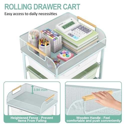 SYKIARIOL 4-Drawer Rolling Storage Cart with Mesh Top,Green | Utility Craft Organizer Cart on Wheels with 4 DIY Labels, Rolling Drawer Cart for Home Office Classroom Bedroom - color: Gradient Green