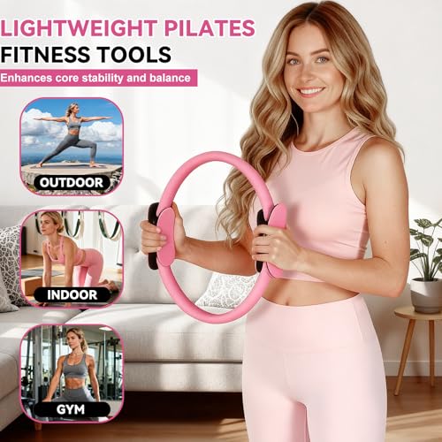 LiKiLiKi Pilates Ring and Ball Set, Home Pilates Equipment for Women with Resistance Bands, 12'' Magic Circle, 9.8'' Ball, for Strength, Toning and Flexibility, Fitness Essentials Starter Accessories - color: Pink