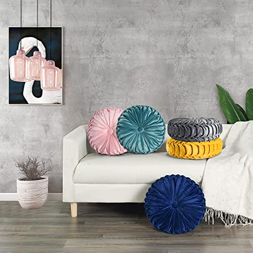 HIG Set of 2 Dark Gray Velvet Decorative Round Pleated Throw Pillows - color: Dark Gray