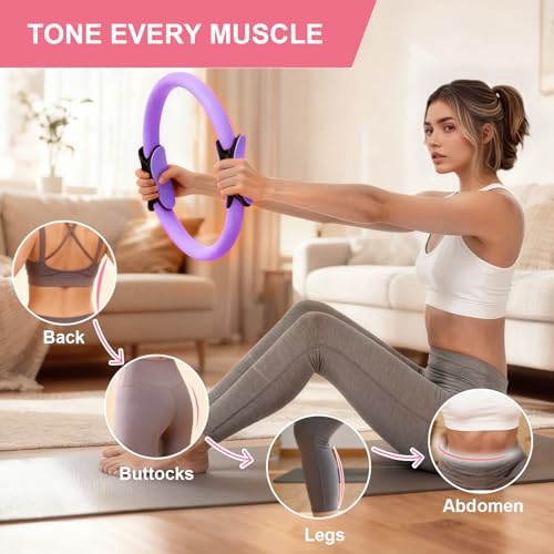 Home Pilates Kit for Women - 14 Pcs Pilates Equipment Set with Pilates Ring and Ball, 5 Resistance Bands Etc Accessories for Beginners Home Workouts - Includes Workout Guide - color: Purple