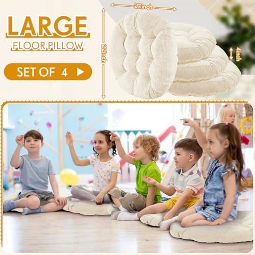 Jerify Beige 4 Pcs Large Floor Pillow Cushion,Round 22 x 22 | Round Square Flexible Seating Floor Meditation Pillow for Classroom Adult Picnic Party Learning Daycare School Reading Corner - color: Beige, size: Round 22 x 22