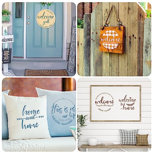 Kigley 16 Pcs Welcome Stencils for Painting on Wood 12" Large Round Letters Door mat Stencils Templates Farmhouse Paint Stencil for Wood Door Hanger Sign Reusable(Welcome)