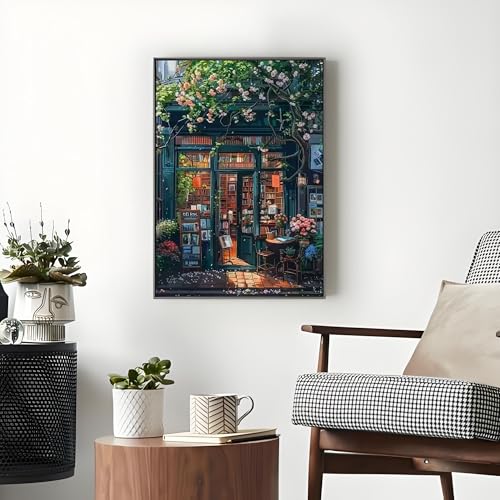 OJTOYART Paint by Numbers Kit for Adults,Bookstore Painting by Numbers for Beginner, DIY Acrylic Watercolor Oil Colorful Painting by Number Without Frame for Home Wall Decor 16 x 20 inch - color: MT6270