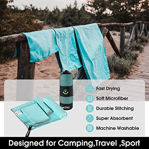 4Monster Camping Towels 3 Size at 1 Pack,Quick Dry Microfiber Towel,Beach Travel Towel Ultra Compact,Soft Gym Towel for Hiking Yoga Travel Sports Backpacking Trip and Pool - color: Lake Green