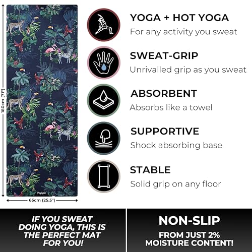 Plyopic All In One Yoga Mat | Luxury Sweat-Grip Mat/Towel Combo | Ideal for Yoga, Hot Yoga, Bikram, Pilates, Workout & Exercise | Eco-Friendly Natural Rubber - color: Jungle