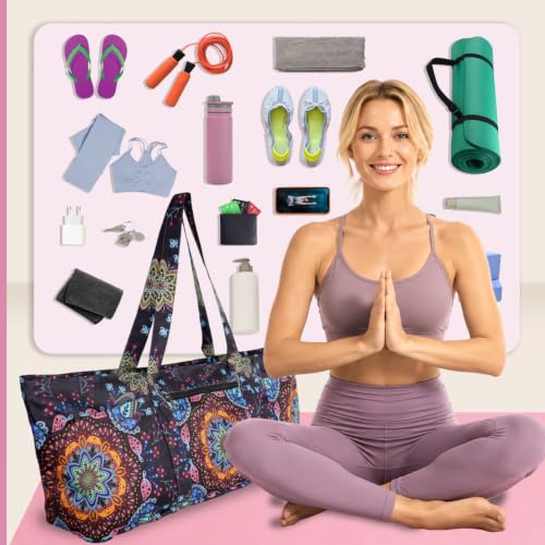 Yoga Mat Bag Yoga Tote Bag with Large Waterproof Zipper Pocket and Drawstring Pocket Yoga Mat Bag Carrier Fit Most Size Mats and All You Stuff - color: purple orange