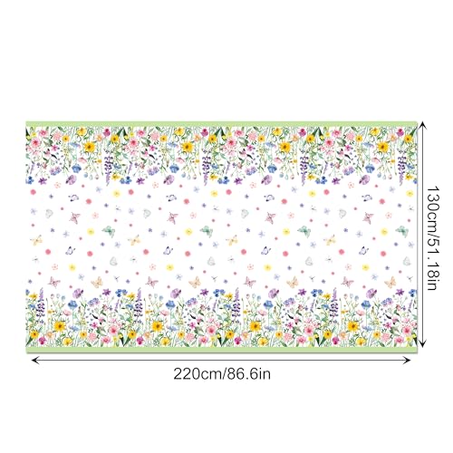 1Pc Blooming Wildflower Party Plastic Tablecloth 54 x 87 Inch Long Table Cover, Spring Butterfly Party Tablecover for Floral Theme Kids Baby Shower Birthday Dinner Picnic Kitchen Event - color: Blooming Wildflower