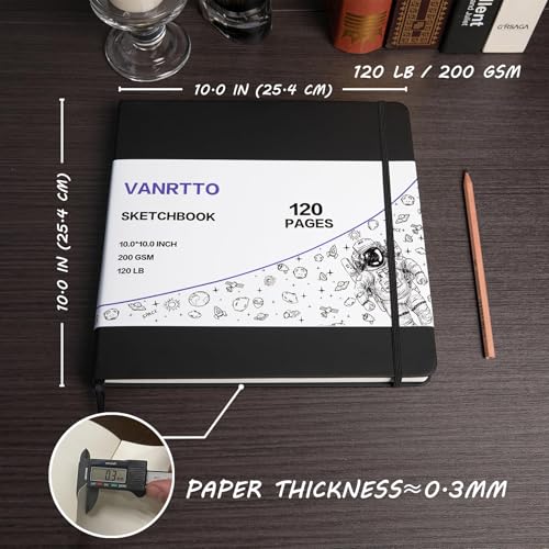 Vanrtto Hardcover Square Sketch Book, Mixed Media Sketchbook 10x10 Inch | Hardcover Square Sketchbook 120lb/200GSM Sketchbook Drawing Paper for Watercolor Mixed Media, 60 Sheets/120 Pages Sketch Pad - size: 10*10 INCH
