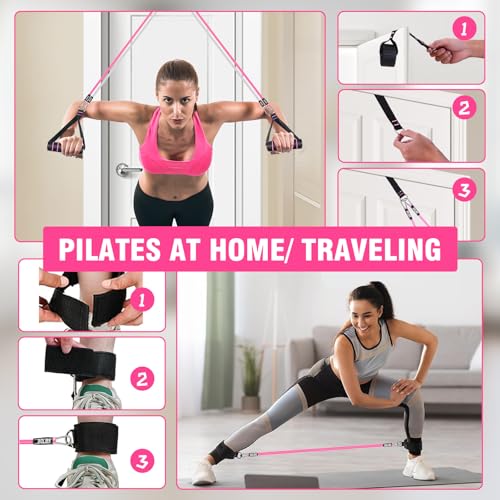 Bbtops Pilates Bar Kit with Resistance Bands,Pilates Bar with Stackable Bands Workout Equipment for Legs,Hip,Waist and Arm,Exercise Fitness Equipment for Women & Men Home Gym Yoga Pilates - color: Hot Pink