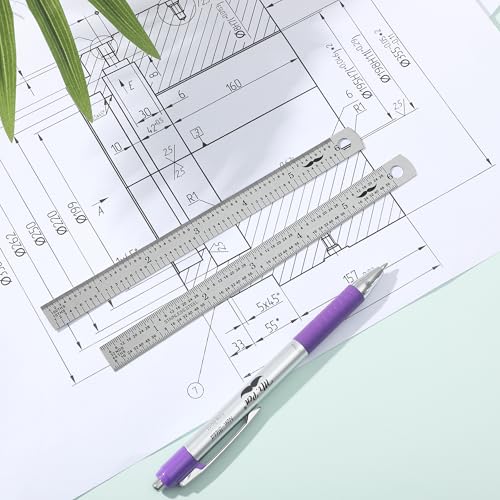 Mr. Pen- Machinist Ruler, 6 Inch, 2 Pack, Stainless Steel Imperial | Precision Measuring Tool, 1/10, 1/100, 1/32, 1/64 Inch Graduation for Engineering, Carpentry, Drafting, Office, School - style: 6 inch, 2 Pack 1/10-1/100 Graduation