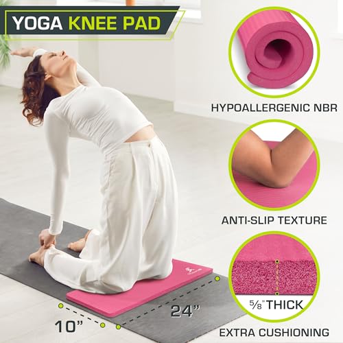 ProsourceFit Extra Thick Yoga Knee Pad and Elbow Cushion 15mm (5/8”) Fits Standard Mats for Pain Free Joints in Yoga, Pilates, Floor Workouts - color: Pink