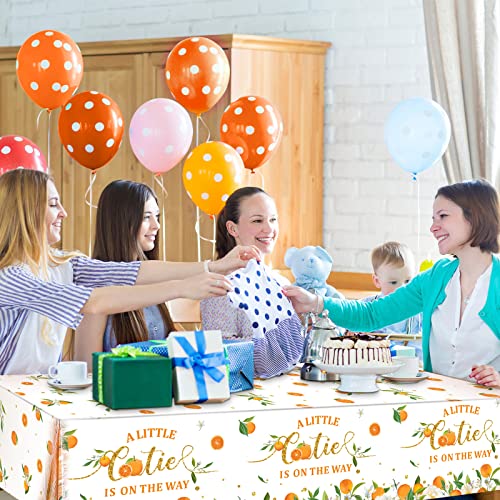 Tegeme Little Cutie Tablecloth Orange Fruit, Plastic Baby Shower,3 Pack | Disposable Table Cover, Little Cutie is on the Way Tablecloth, Baby Shower Birthday Tangerine Decor