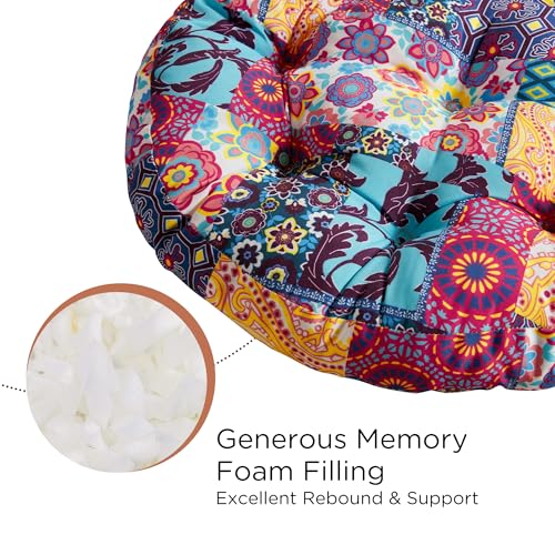 Codi Round Floor Pillows, Large Boho Meditation Cushions Seat for Adults | Meditation & yoga use, Relaxation, Living room seating, Memory foam fill, Indigo-Elephant design, 22 x 22 in, Spot clean - color: Round | Multi Patchwork, size: 1 Count (Pack of 1)
