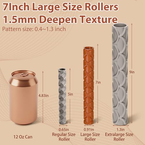Leriton 10 Pcs Clay Texture Rollers Set, 3D-Printed Clay Pottery Tools 7 in x 0.91 in for Miniatures, Tabletop, Pottery, DIY Crafting, Jewelry Crafting - size: 7 Inch