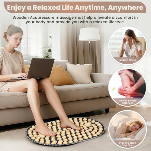 Wooden Acupressure Foot Massager Mat, Acupuncture Mat for Pain & Stress