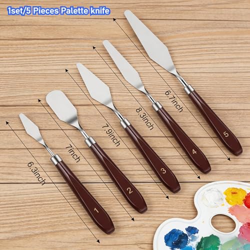 Palette Knife Set 5 Pieces Stainless Steel Painting Knives Art Tools | Wooden Handle Palette Knives for Acrylic Oil Painting Canvas Texture Professional Artist Supplies Cake Decorating - color: Dark Brown