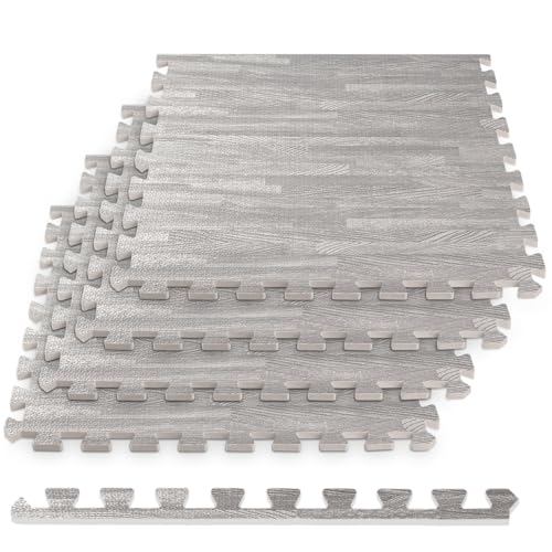 HomeCube USA 3/8" Grey Wood Interlocking Foam Floor Tiles, 32 Sq Ft | Includes 8 24x24 inch interlocking EVA foam tiles with anti-fatigue cushioning for home, office, gym & commercial spaces. - color: Grey, size: 32 Sq Ft (8 Tiles)
