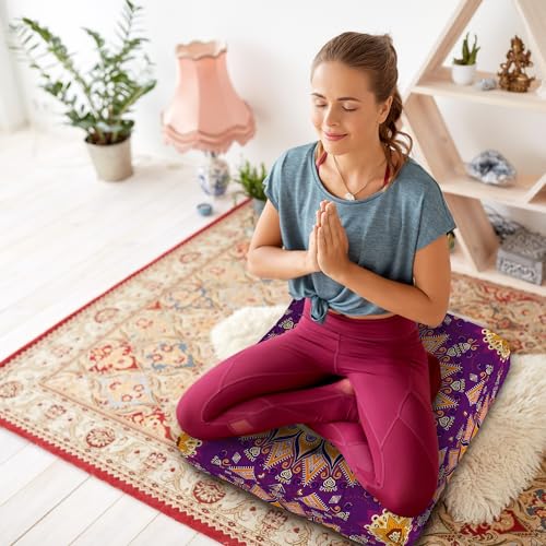 Mandala Meditation Cushion, Boho Meditation Mat, Meditation Pillows for Sitting on Floor, Cushions for Sitting in Home and Outdoor, Square Floor Pillow Cushion Seating for Yoga Accessories 22'' X 22'' - color: 10.mandala Meditation Cushion-1, size: 22x22
