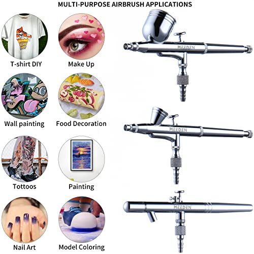MEEDEN Airbrush Spray Gun Kit: 3 Pack with 0.25, 0.35 & 0.5mm Needles | Dual-action gravity-feed and siphon-feed airbrushes for models, nail art, makeup, cake decorating, and painting