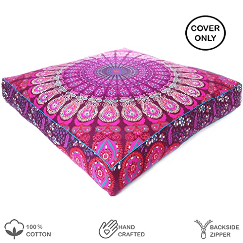 Mandala Floor Pillow Cover Meditation Cushion Seating Throw Hippie Round Colorful Decorative Bohemian Indian Pouf Ottoman Handmade Cover ONLY (Purple 1, 35" x 35") - color: Purple 1, size: 35" x 35" (Pack of 1)