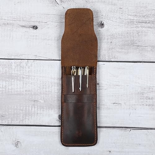 Leather Pen Sleeve Case for Fountain Pens, Multi Pen Holder Organizer, Handmade Full Grain Leather Pouch, Durable Protective Pen Cover, Classic Pen Storage Gift (Brown) - color: Brown