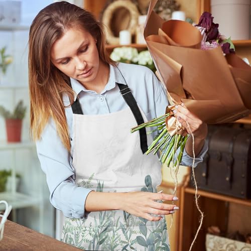 Apron with Pockets, 32x28 inch, for Women Men, Leaves Green | Floral Botanical Waterproof Adjustable Bib Aprons for Kitchen Cooking Baking Painting Gardening - color: Green Plants