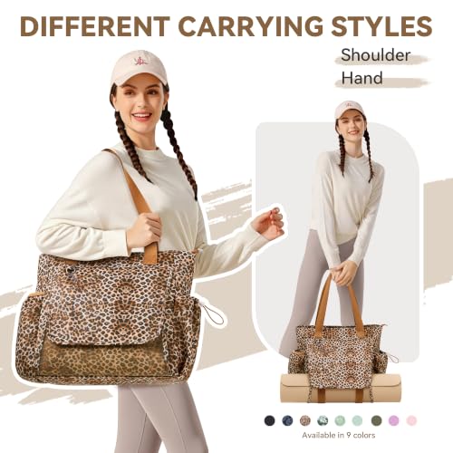 WLLWOO Thick Yoga Mat Bag Women Gym Tote Breathable Mesh Holder Wet Pocket - color: Brown Leopard