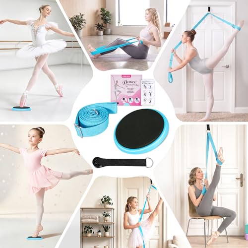 Ballet Practice Kit - Turning Board, Stretching Strap & Resistance Band to Improve Turns, Balance, Spinning for Dance - color: BLUE