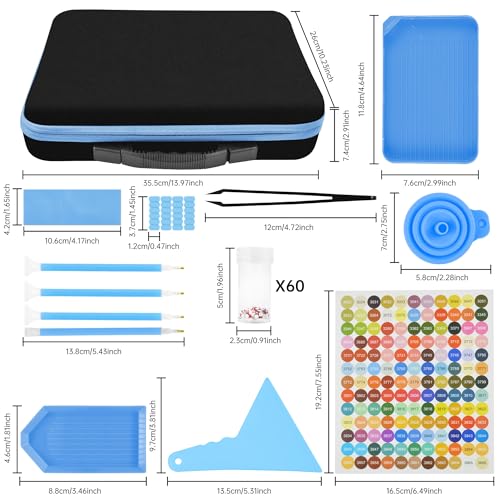 Mlife Diamond Art Painting Storage Boxes,1 Diamond Painting A4 Light Box Tracing Light Board with 3 Brightness, 80 Slots Bead Storage with 5D Diamond Art Accessories and Tools Kit(Blue) - color: blue