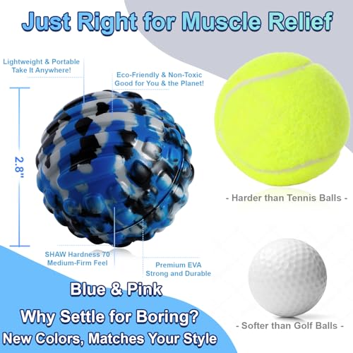 Deep Tissue Massage Ball for Exercise & Recovery - SGS Certification - Targets Back, Shoulder, Legs&Feet - Relieves Muscle Knots, Joint Pain&Tightness, Pressure Point Therapy- Myofascial Release Ball - color: Blue&gray, size: 1-Pack | 2.8-inch